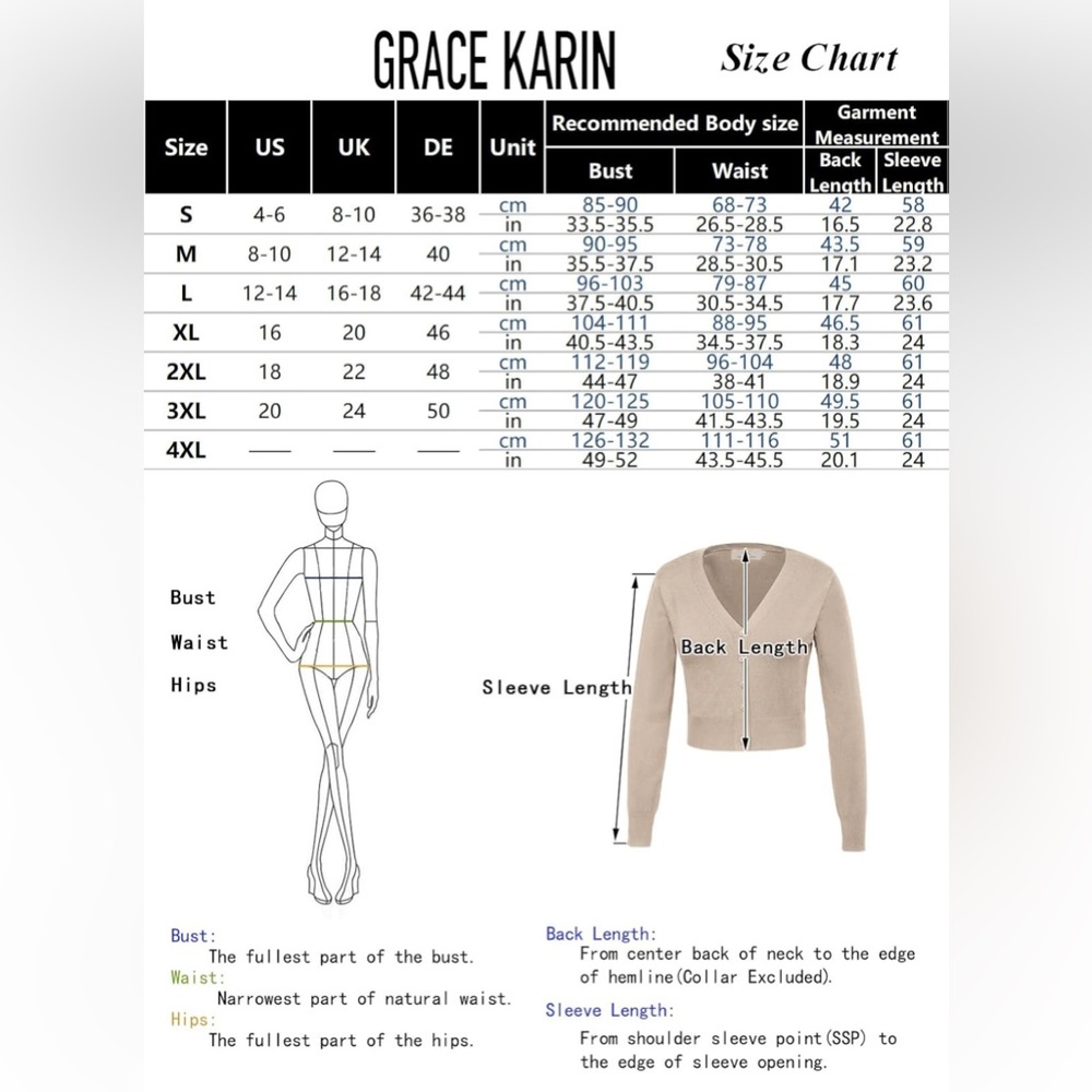 NEW [Grace Karin] Button-Up Cropped Long-Sleeved Cardigan Sweater Women’s Sz XL - Picture 16 of 16